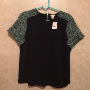 NWT J.crew navy green tweed knit top Size M